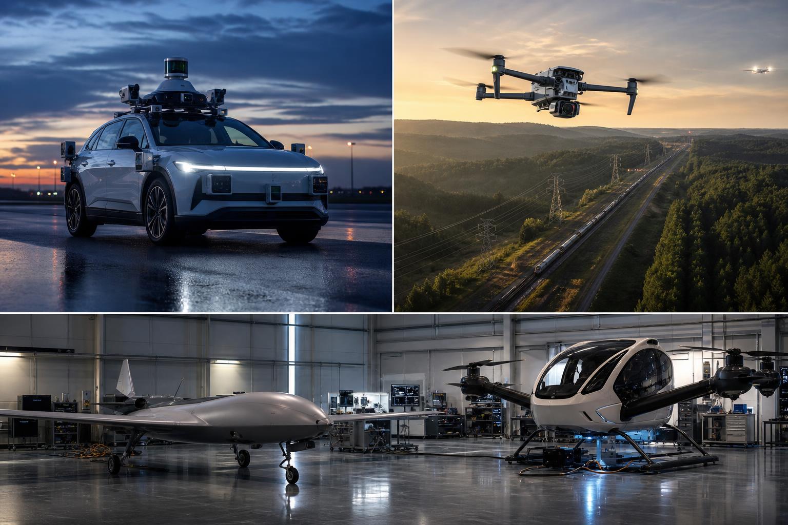 Commercial drone operating over infrastructure corridor